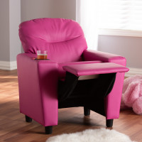 Baxton Studio LD2056-Pink-CC Evonka Modern and Contemporary Magenta Pink Faux Leather Kids Recliner Chair